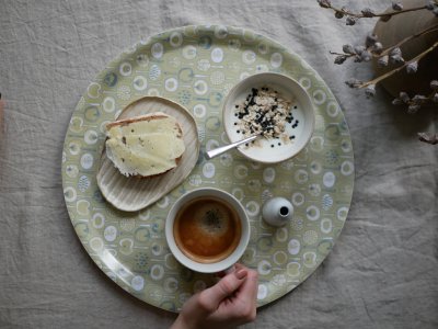 Pomona, rund bricka, gul/grön, 38cm