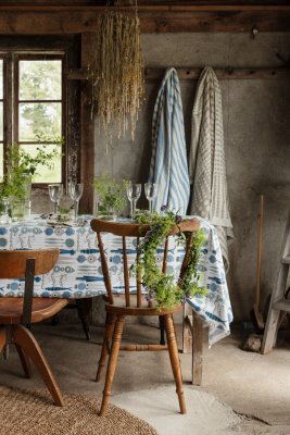 Picknick, vaxduk metervara, blå beige