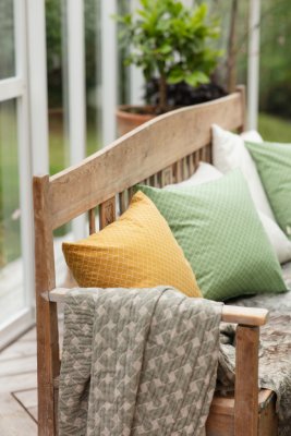 Korg, pläd bomull, grönbeige