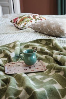 Korg, pläd, grön offwhite