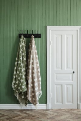 Korg, pläd, grön offwhite