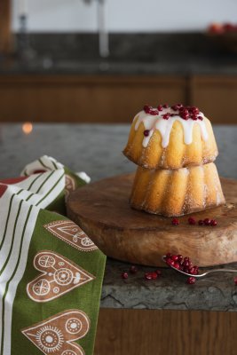 Frukt och kaka, kökshandduk, röd grön