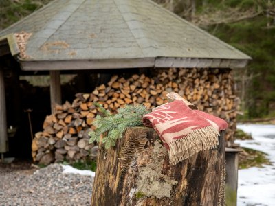 Kotteri, pläd, vinröd beige